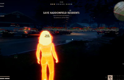 Halloween the Game world NPC ESP on Haddonfield street with Resident Medkit Weapon Phone Car Escape labels and orange skeleton highlight